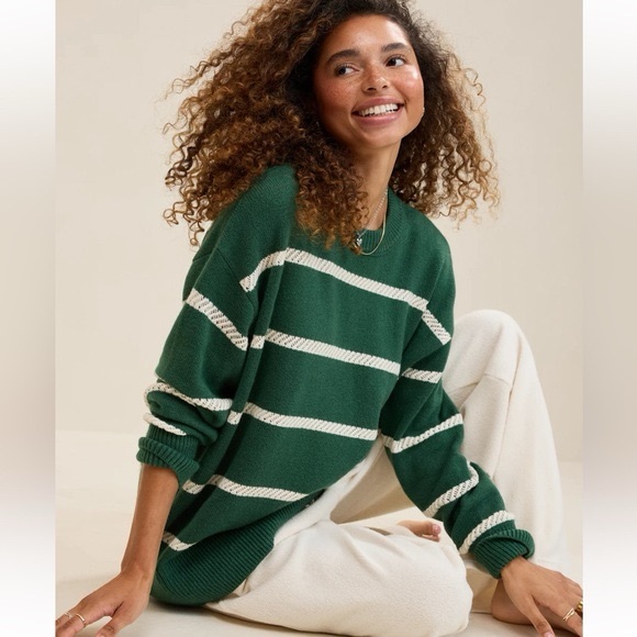 aerie Sweaters - Aerie Softest Luxe Crew Sweater Green Striped